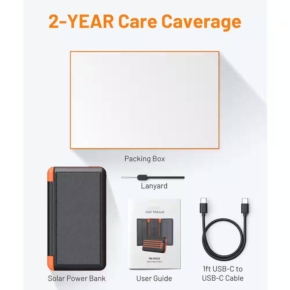 Solar Charger Power Bank 46800Mah with 3 Foldable Monocrystalline Solar Panels PD20W LED Display USB C Output