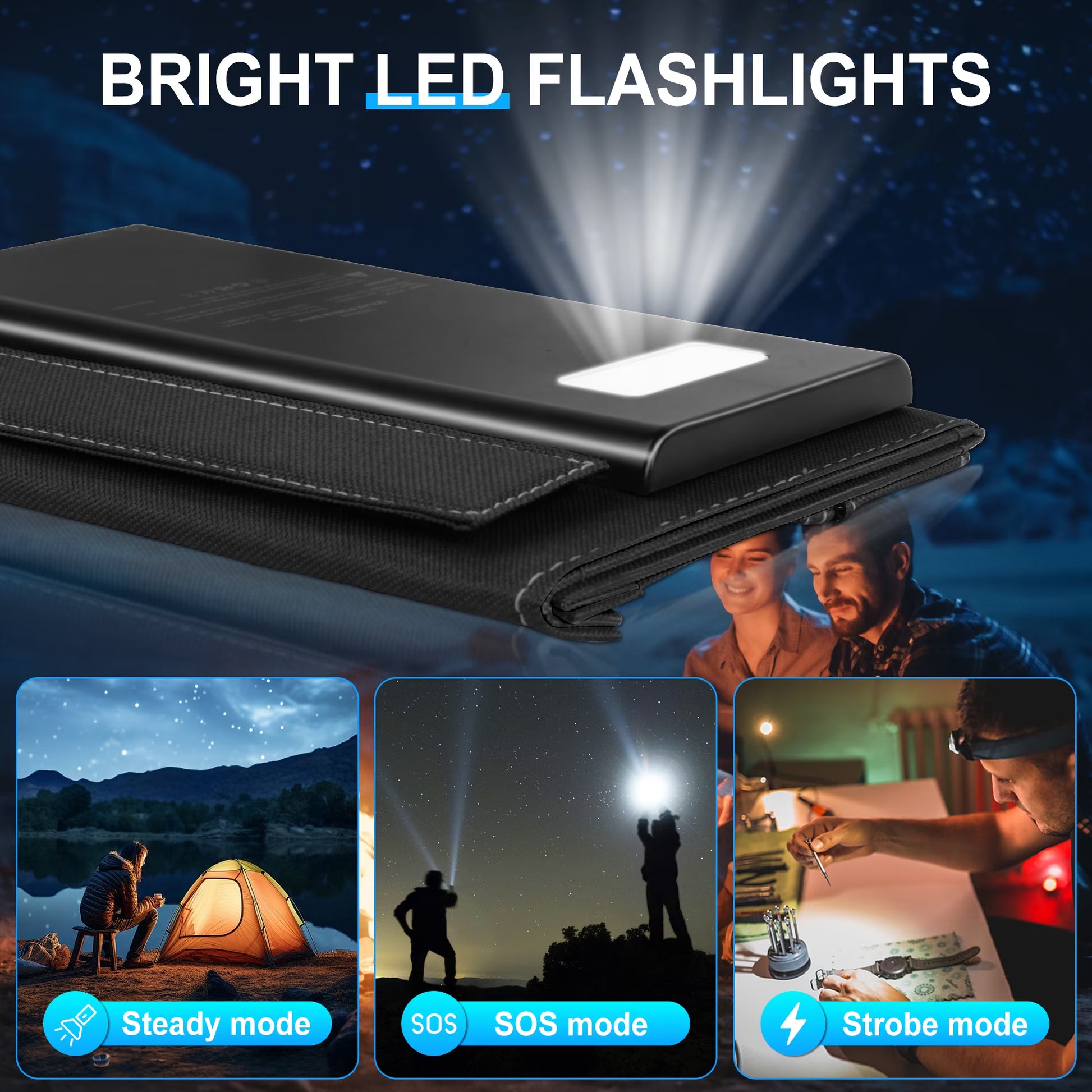 Solar Charger, 20000Mah Outdoor Waterproof Portable Power Bank，5V USB Ports Output for Smartphones Iphone Tablets Outdoor Camping Hiking (Black)