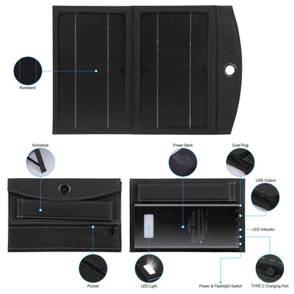 Solar Charger, 20000Mah Outdoor Waterproof Portable Power Bank，5V USB Ports Output for Smartphones Iphone Tablets Outdoor Camping Hiking (Black)