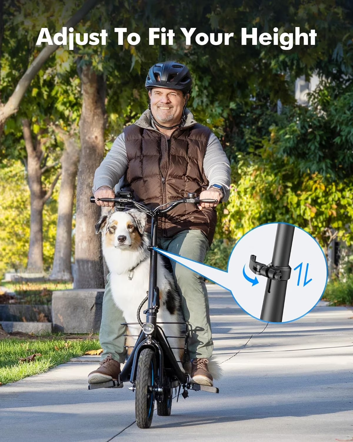 Electric Scooter for Adults with Large Pet Basket – Dog-Friendly 550W Motor 19 MPH, 20 Mile Long Range, Foldable Commuter E-Scooter with Comfort Seat for Pets & Groceries