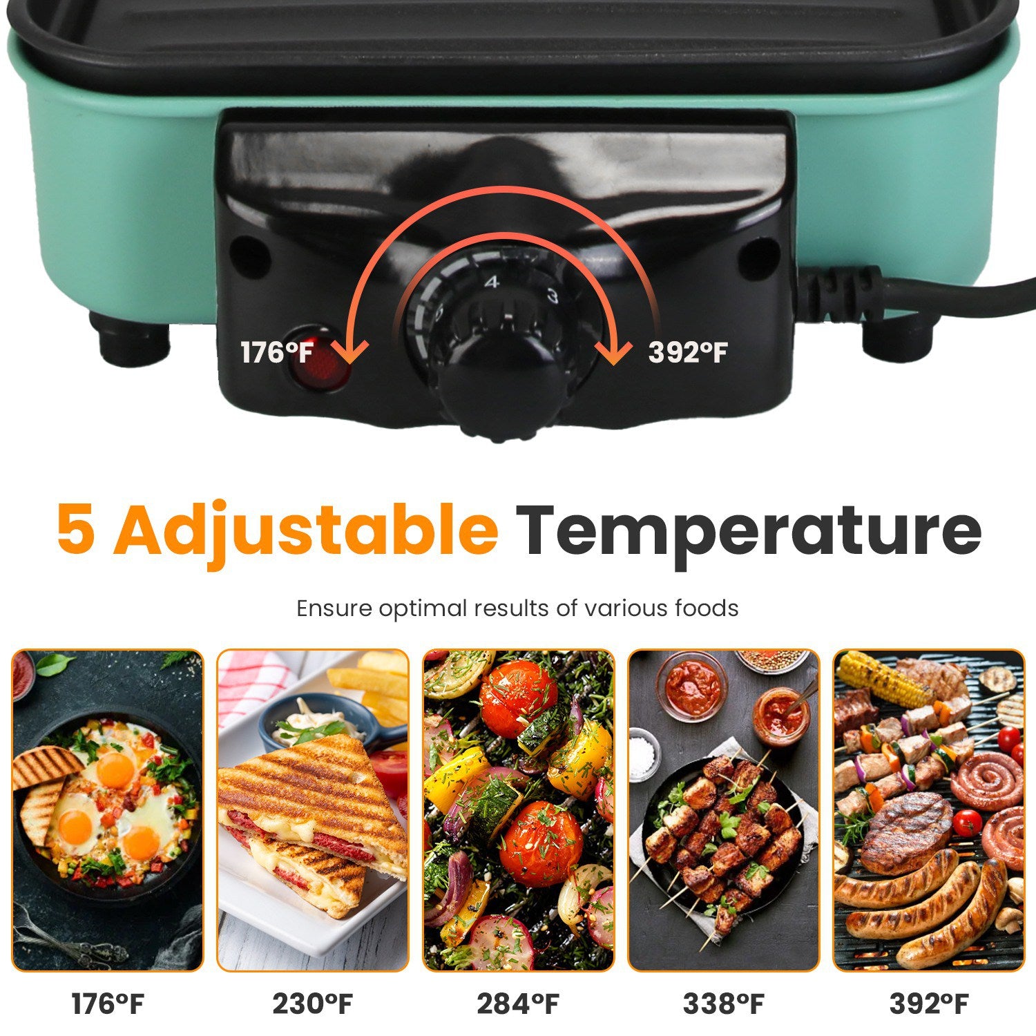 1Pc 2000W Electric Indoor Grill 2 in 1 Electric BBQ Gill with Grill Net Removable Plate 5 Temperature Control 3 Small Trays Dishwasher Safe