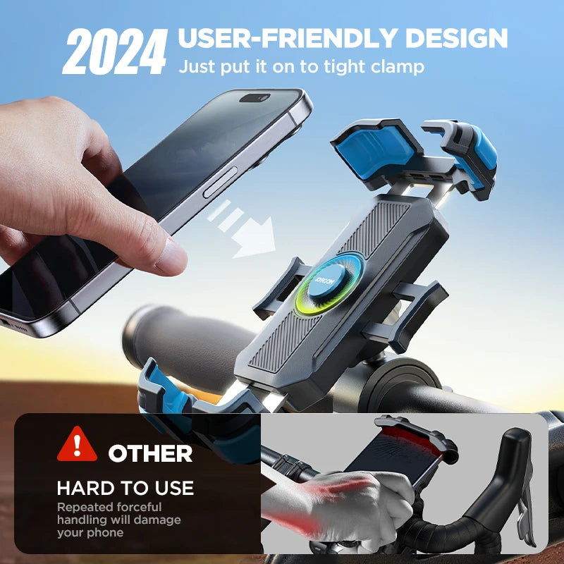 Motorcycle Phone Mount, 2024 Upgrade [Metal Tie Rod][1S Auto Lock] Bike Phone Holder Mount Handlebar Clamp - [No Shake]