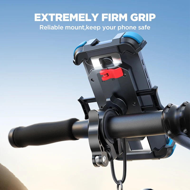 Motorcycle Phone Mount, 2024 Upgrade [Metal Tie Rod][1S Auto Lock] Bike Phone Holder Mount Handlebar Clamp - [No Shake]