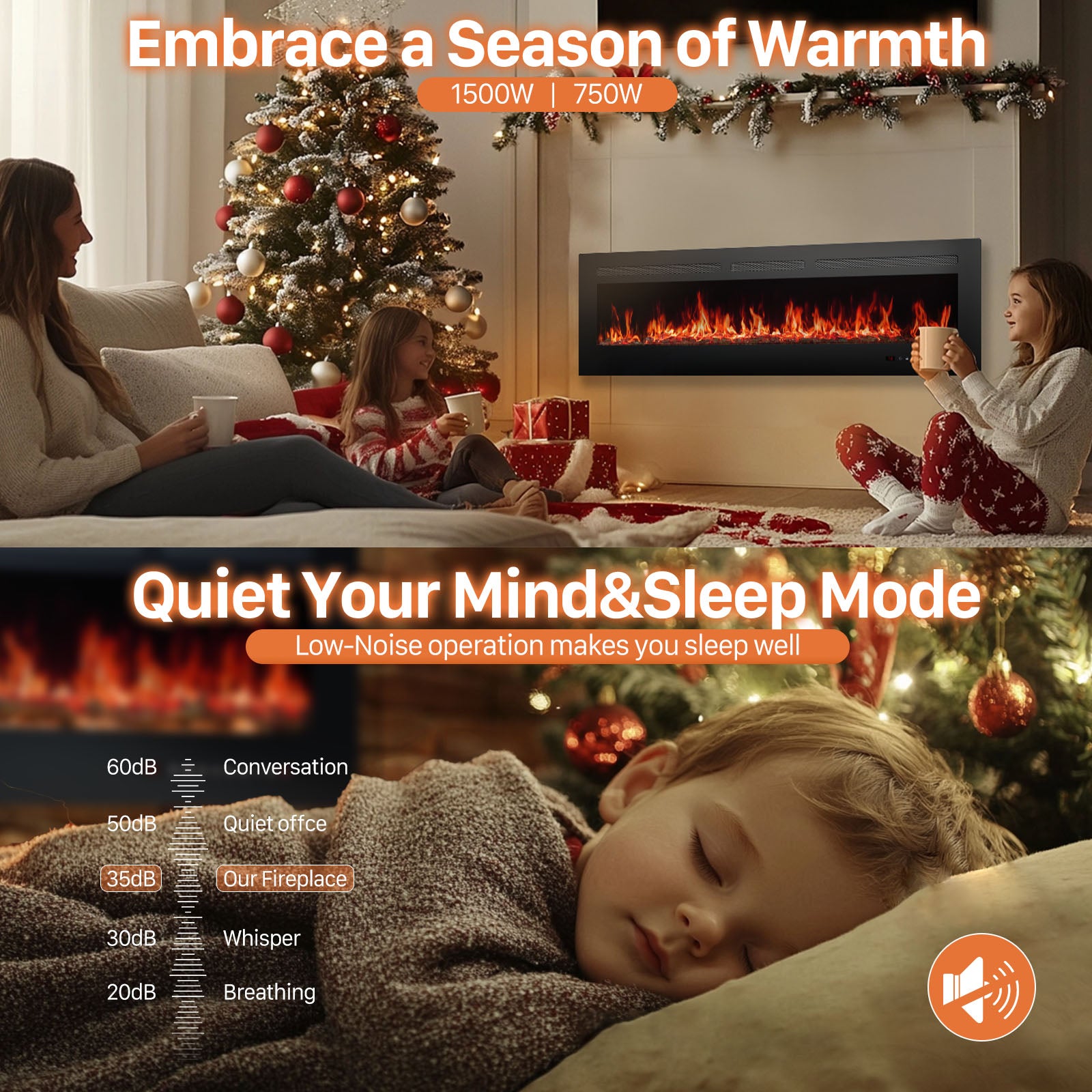 Electric Fireplace Heater with Remote Control
