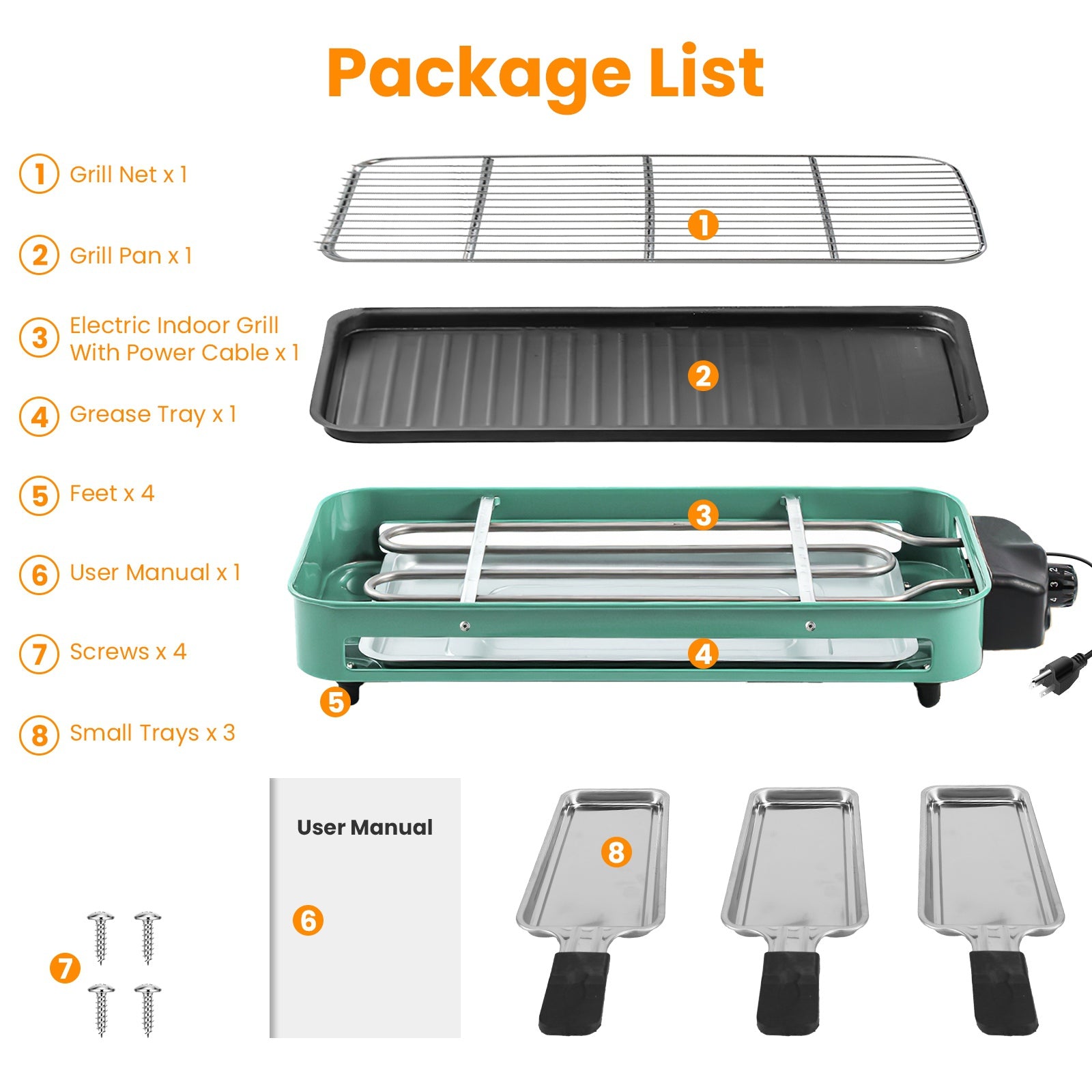 1Pc 2000W Electric Indoor Grill 2 in 1 Electric BBQ Gill with Grill Net Removable Plate 5 Temperature Control 3 Small Trays Dishwasher Safe
