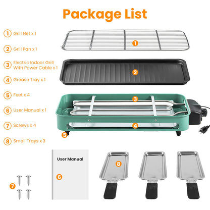 1Pc 2000W Electric Indoor Grill 2 in 1 Electric BBQ Gill with Grill Net Removable Plate 5 Temperature Control 3 Small Trays Dishwasher Safe