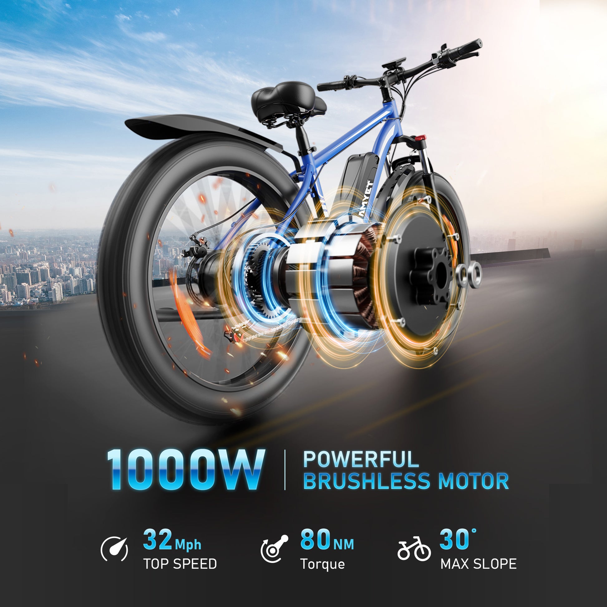 EB26 Electric Bike for Adults Set of 2, 26" Fat Tire E-Mountain Bicycle, 1000W 48V 15Ah 7-Speed Ebike UL2849