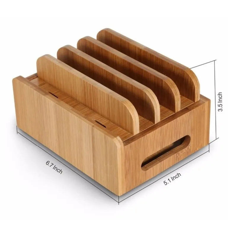 Bamboo Holder for Iphone Stand for Samsung Phone Cords Charging Station Docks Organizer for Smart Phones and Tablets USB Charger