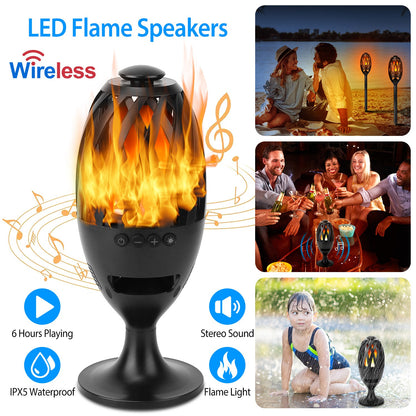 1Pc LED Flame Speakers Torch Wireless Speaker Waterproof Stereo Bass Speaker Outdoor Light-Up Speaker Atmosphere LED Flickers Night Light Patio Stake Lights Lantern for Party Camping