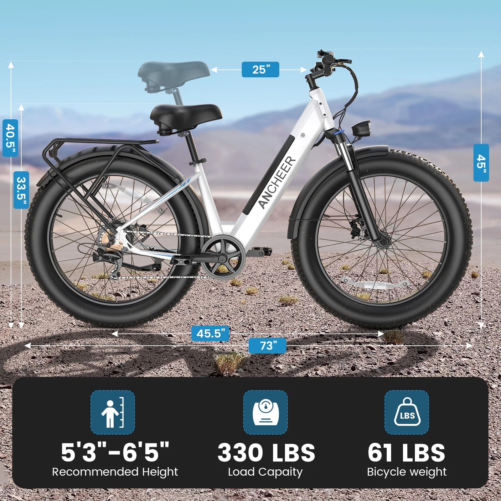 Electric Bike for Adults, 750W Ebike, 28MPH 60Miles Electric Mountain Bike, 26" Fat Tire Electric Bicycle with 48V 15AH Battery, Rear Rack, Lockable Suspension Fork,7 Speed, UL2849