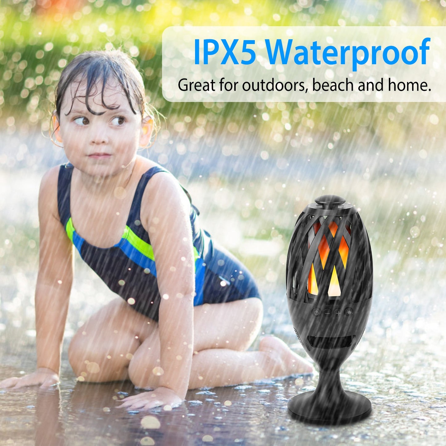 1Pc LED Flame Speakers Torch Wireless Speaker Waterproof Stereo Bass Speaker Outdoor Light-Up Speaker Atmosphere LED Flickers Night Light Patio Stake Lights Lantern for Party Camping