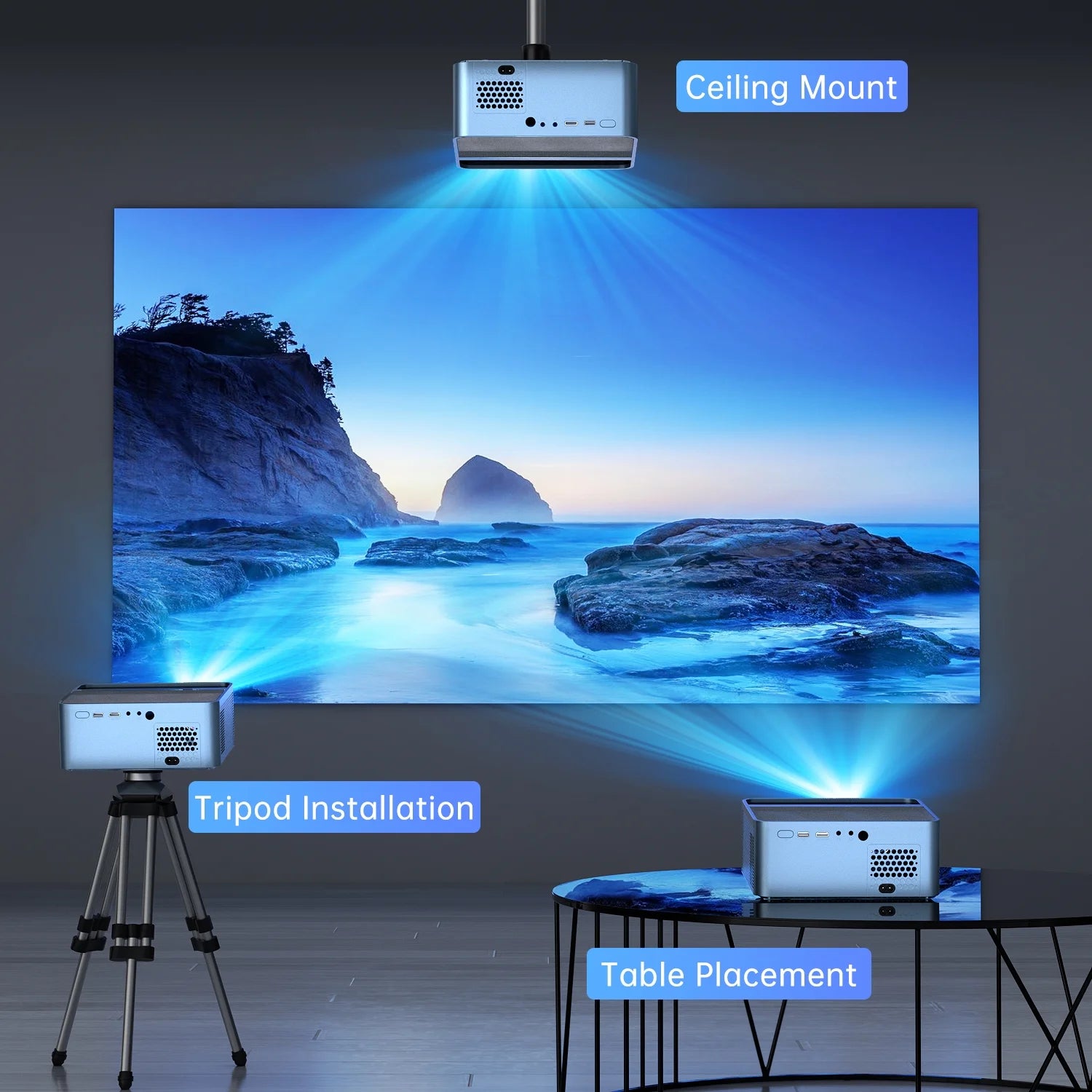 Projector with Wifi and Bluetooth, 4K Support Native 1080P Outdoor Movie Projector, 15000LM Full HD Video Projector, LCD Technology 250" Display Home Theater, Auto Focus & Zoom