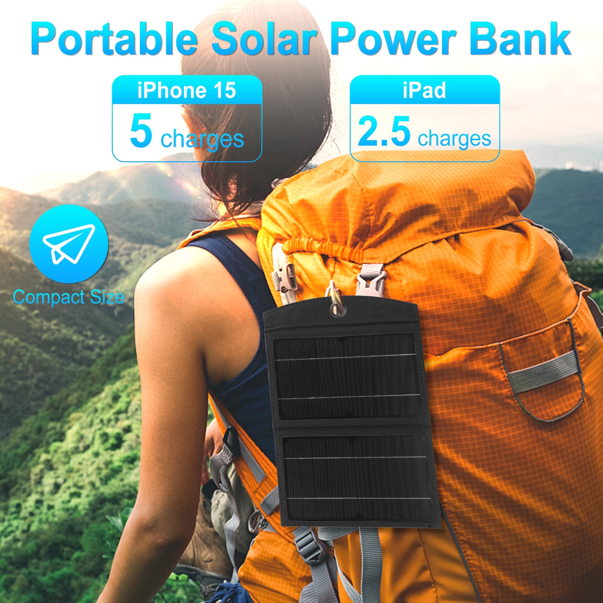 Solar Charger, 20000Mah Outdoor Waterproof Portable Power Bank，5V USB Ports Output for Smartphones Iphone Tablets Outdoor Camping Hiking (Black)