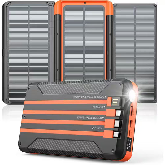 Solar Charger Power Bank 46800Mah with 3 Foldable Monocrystalline Solar Panels PD20W LED Display USB C Output