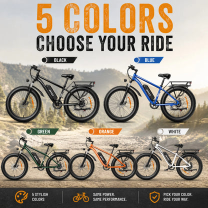 EB26 1000W Peak 1500W Electric Bike for Adults, 48V 15Ah, 26" Fat Tire Ebike, E-Mountain Bicycle, UL2849
