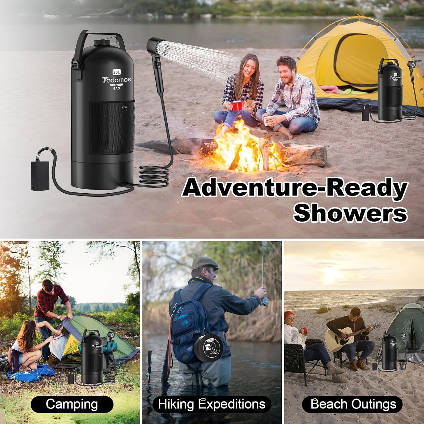 5-Gallon Portable Camping Shower with Battery Pump & Flashlight - Home Shower An