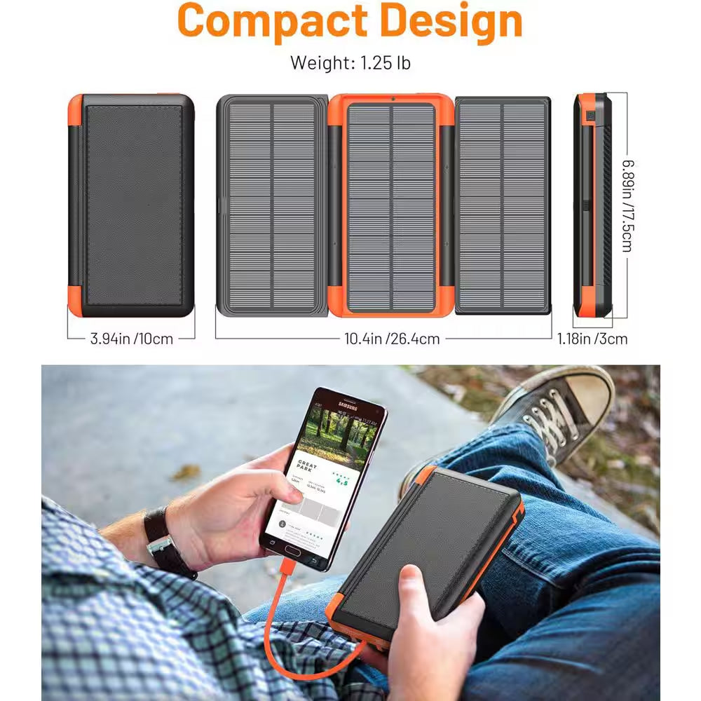 Solar Charger Power Bank 46800Mah with 3 Foldable Monocrystalline Solar Panels PD20W LED Display USB C Output