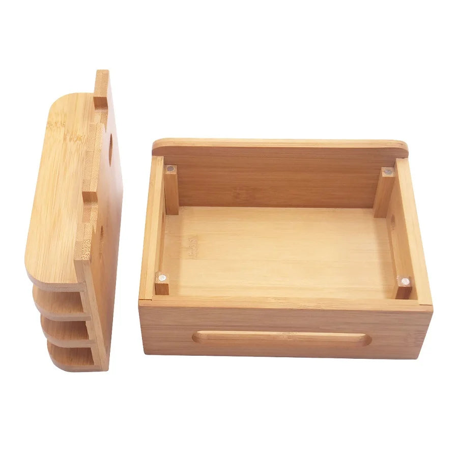 Bamboo Holder for Iphone Stand for Samsung Phone Cords Charging Station Docks Organizer for Smart Phones and Tablets USB Charger