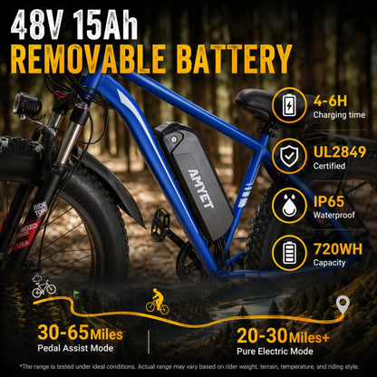 EB26 1000W Peak 1500W Electric Bike for Adults, 48V 15Ah, 26" Fat Tire Ebike, E-Mountain Bicycle, UL2849