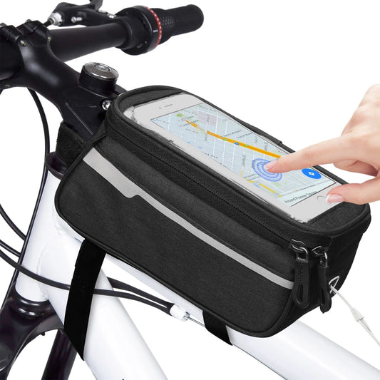 Bike Phone Holder Mount Bag, DISEN Cycle Front Frame Handlebar Storage Bag Waterproof with Sensitive Touch Screen