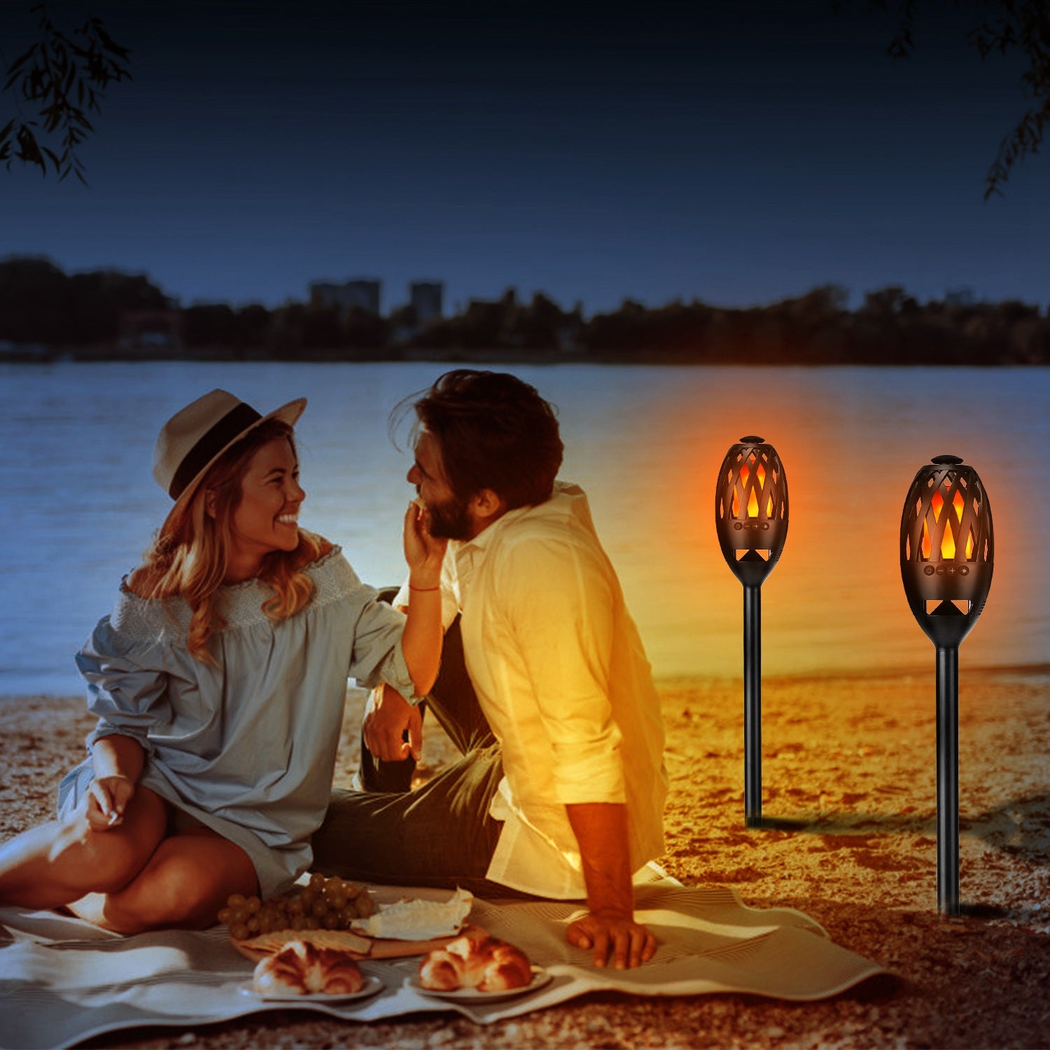 1Pc LED Flame Speakers Torch Wireless Speaker Waterproof Stereo Bass Speaker Outdoor Light-Up Speaker Atmosphere LED Flickers Night Light Patio Stake Lights Lantern for Party Camping