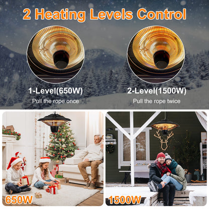 1Pc 1500W Outdoor Hanging Patio Heater Ultra-Quiet Electric Heating Lamp IP23 Waterproof 2 Heating Levels Overheating Protection Ceiling Mounted Outdoor Heater