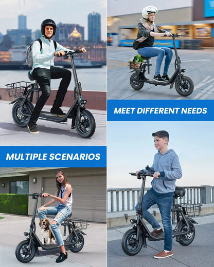 C1 Electric Scooter with Seat, 450W Powerful Motor up to 22 Miles Range, Folding Electric Scooter for Adult Max Speed 15.5Mph, Electric Scooter-Blackfor Commuting with Basket