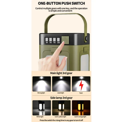 Solar Outdoor Portable Camping Light Solar Charging Foldable 2000Mah Power Bank Intelligent Display Portable Hanging Tent Light