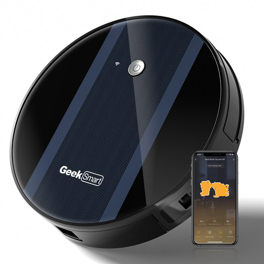Geek Smart Robot Vacuum Cleaner G6 Plus, Ultra-Thin, 1800Pa Strong Suction, Automatic Self-Charging, Wi-Fi Connectivity, App Control, Custom Cleaning, Great for Hard Floors to Carpets.Ban on Amazon