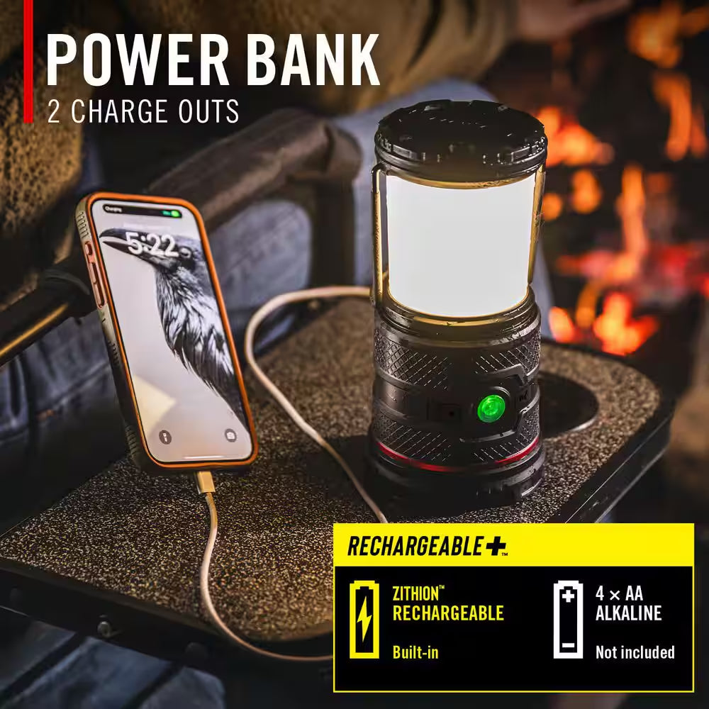 EAL35R 1000 Lumens Voice Activated Rechargeable Camping Lantern Flashlight, Black