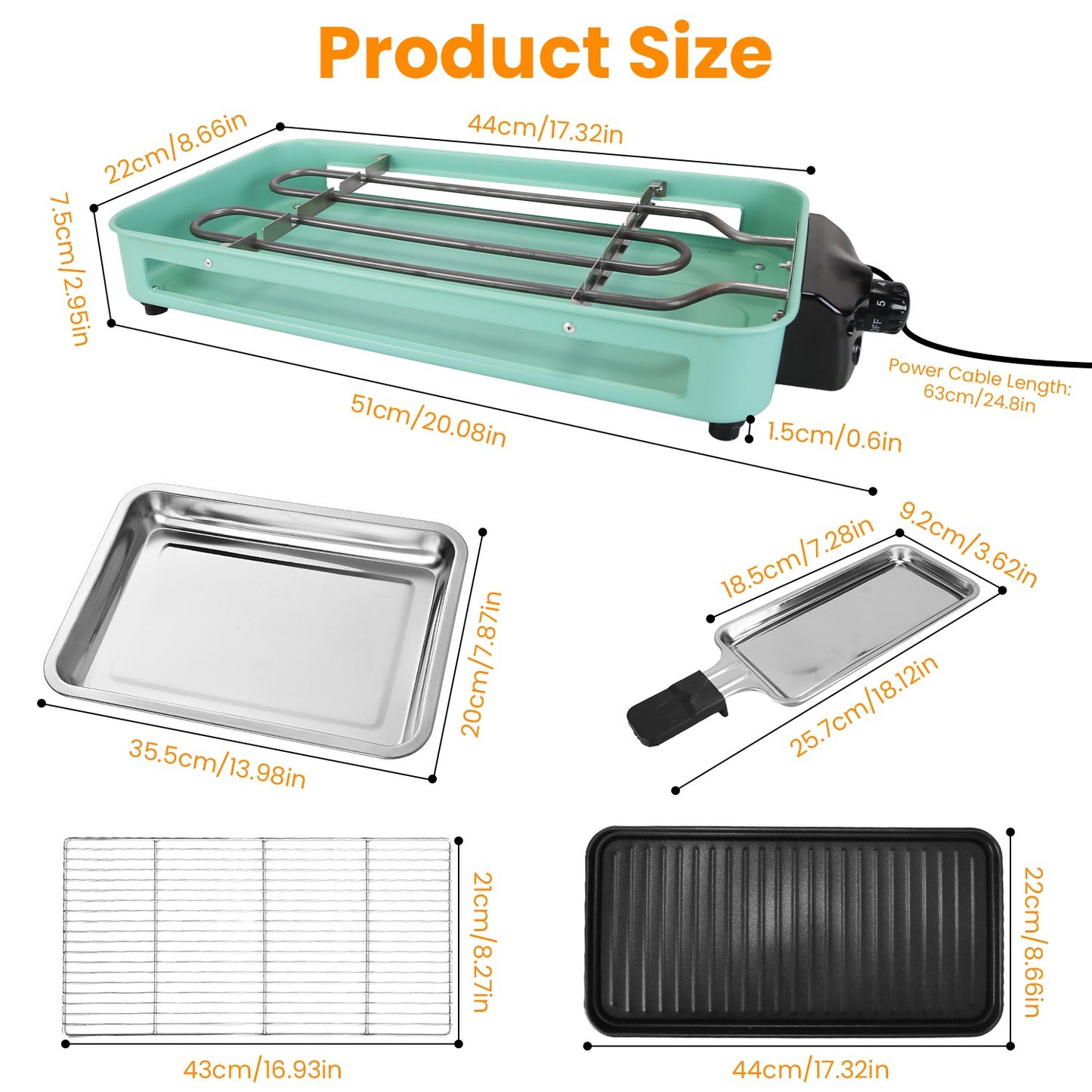 1Pc 2000W Electric Indoor Grill 2 in 1 Electric BBQ Gill with Grill Net Removable Plate 5 Temperature Control 3 Small Trays Dishwasher Safe