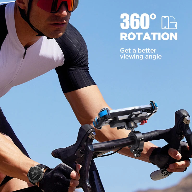 Motorcycle Phone Mount, 2024 Upgrade [Metal Tie Rod][1S Auto Lock] Bike Phone Holder Mount Handlebar Clamp - [No Shake]