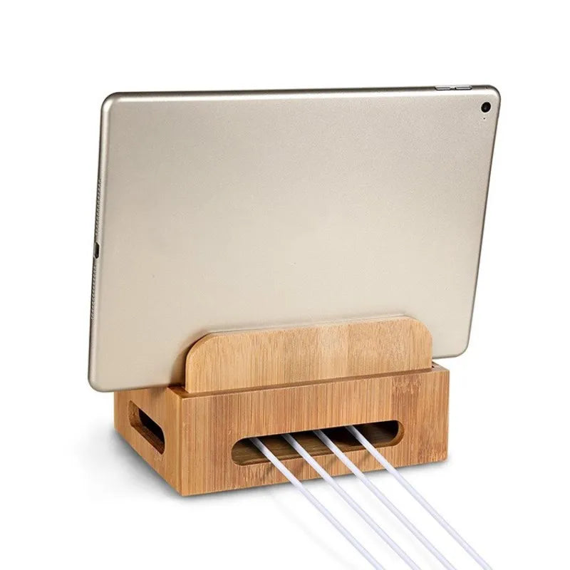 Bamboo Holder for Iphone Stand for Samsung Phone Cords Charging Station Docks Organizer for Smart Phones and Tablets USB Charger