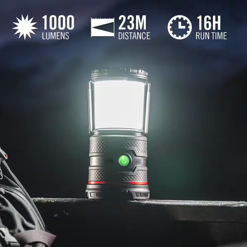 EAL35R 1000 Lumens Voice Activated Rechargeable Camping Lantern Flashlight, Black