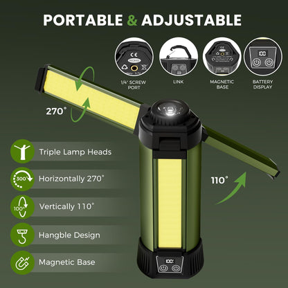 Dimmable Rechargeable Camping Light with Tripod & Carrying Bag - 2000 Lumen