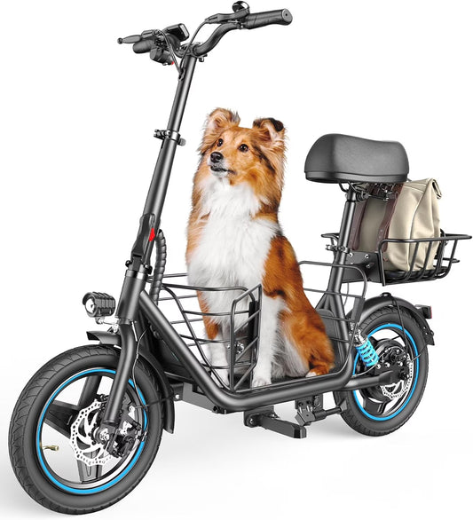 Electric Scooter for Adults with Large Pet Basket – Dog-Friendly 550W Motor 19 MPH, 20 Mile Long Range, Foldable Commuter E-Scooter with Comfort Seat for Pets & Groceries