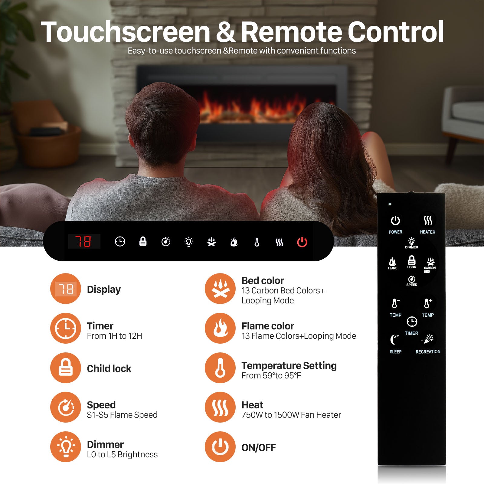 Electric Fireplace Heater with Remote Control