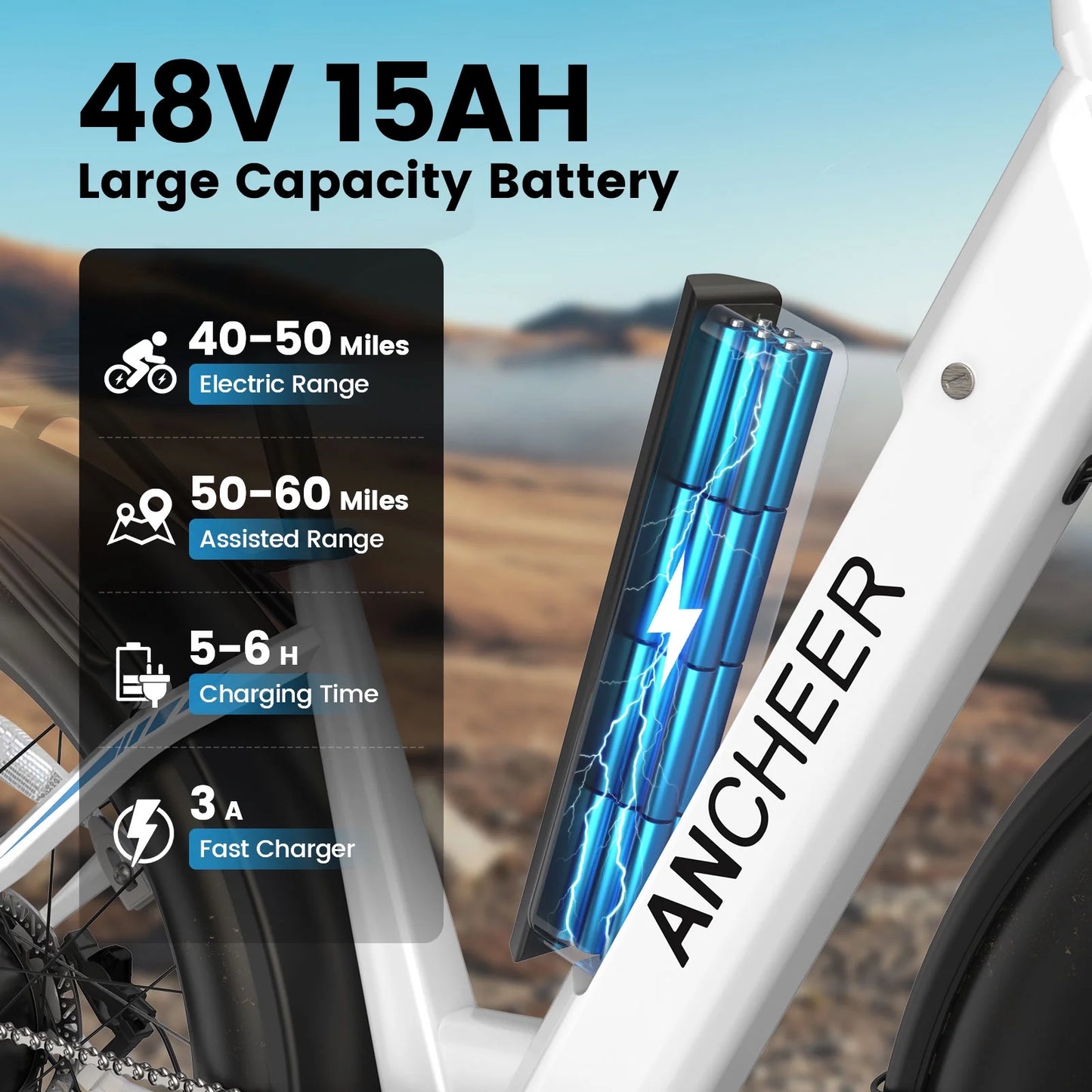 Electric Bike for Adults, 750W Ebike, 28MPH 60Miles Electric Mountain Bike, 26" Fat Tire Electric Bicycle with 48V 15AH Battery, Rear Rack, Lockable Suspension Fork,7 Speed, UL2849