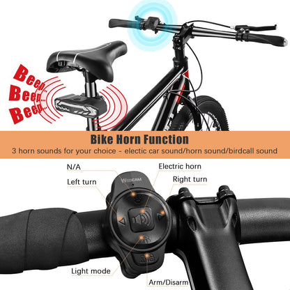 5-In-1 Bicycles Tail Light Alarm Rechargeable for Night Ride with Turn Signals Brake Light and Remote Control