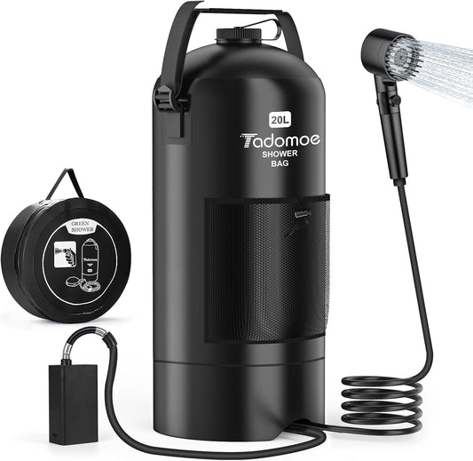 5-Gallon Portable Camping Shower with Battery Pump & Flashlight - Home Shower An
