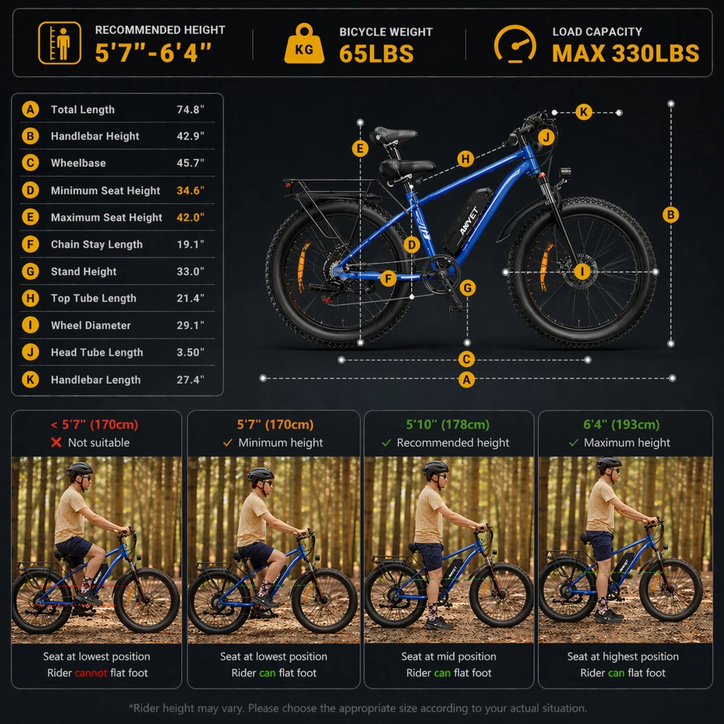 EB26 1000W Peak 1500W Electric Bike for Adults, 48V 15Ah, 26" Fat Tire Ebike, E-Mountain Bicycle, UL2849