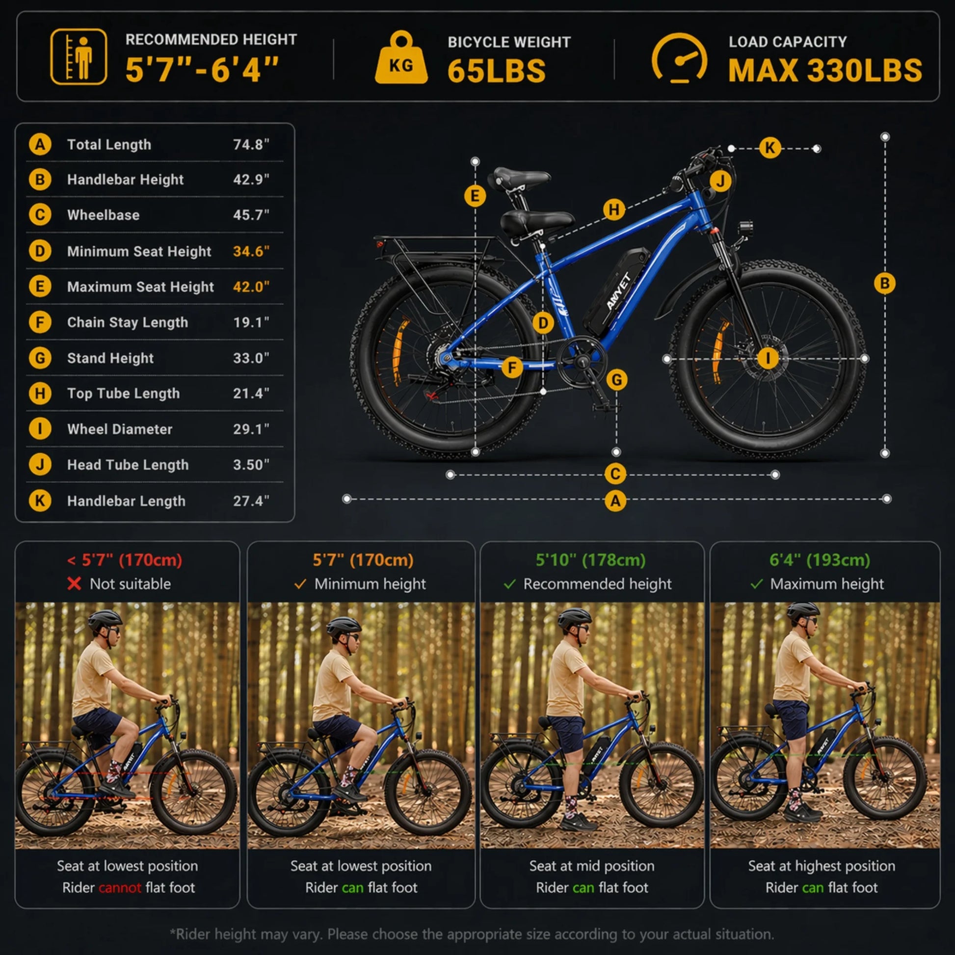 EB26 1000W Peak 1500W Electric Bike for Adults, 48V 15Ah, 26" Fat Tire Ebike, E-Mountain Bicycle, UL2849