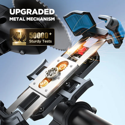 Motorcycle Phone Mount, 2024 Upgrade [Metal Tie Rod][1S Auto Lock] Bike Phone Holder Mount Handlebar Clamp - [No Shake]