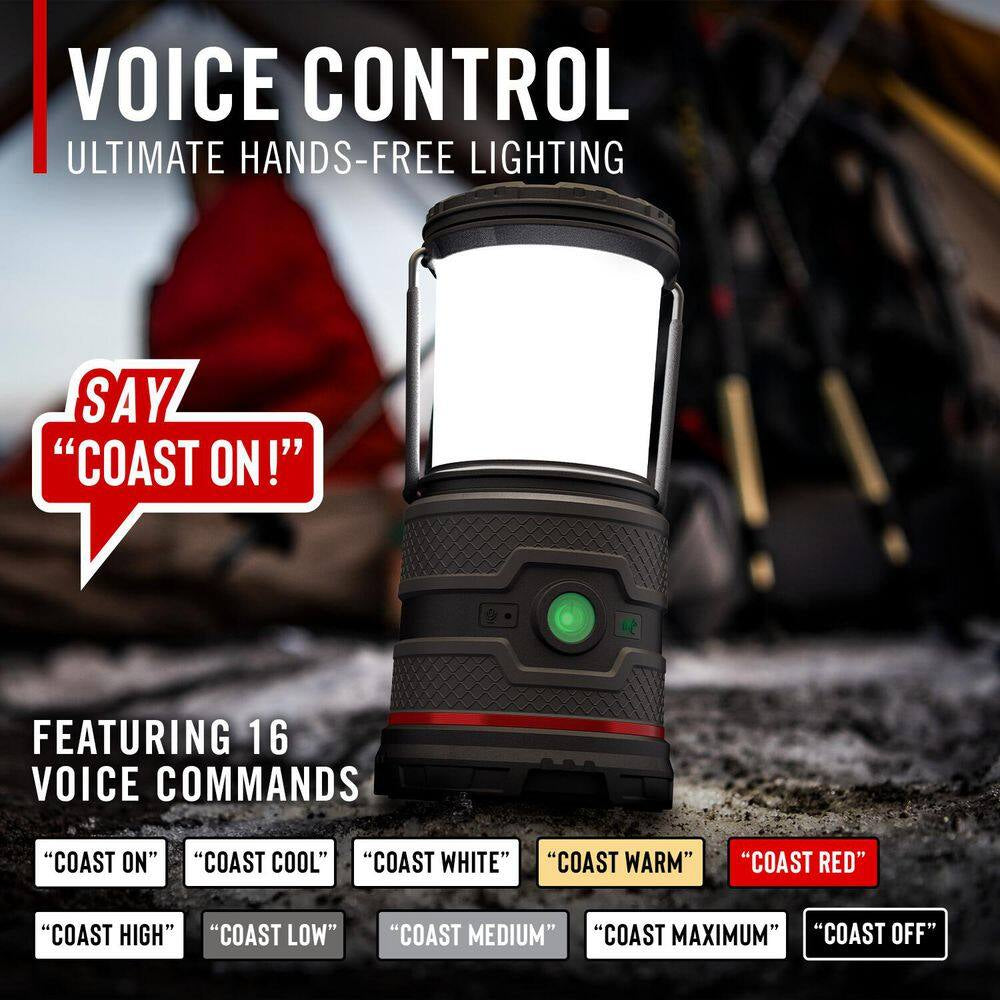 EAL35R 1000 Lumens Voice Activated Rechargeable Camping Lantern Flashlight, Black
