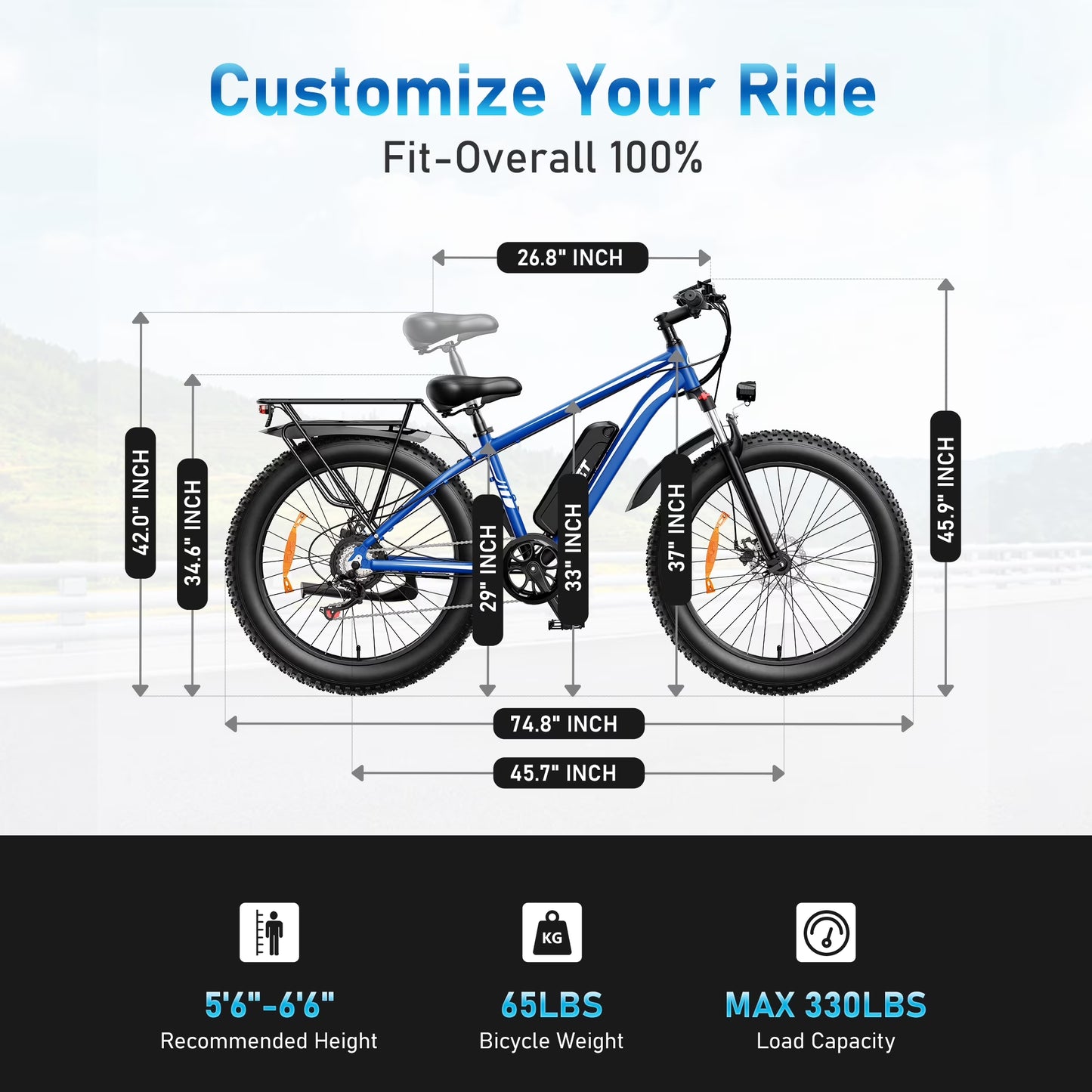 EB26 Electric Bike for Adults Set of 2, 26" Fat Tire E-Mountain Bicycle, 1000W 48V 15Ah 7-Speed Ebike UL2849