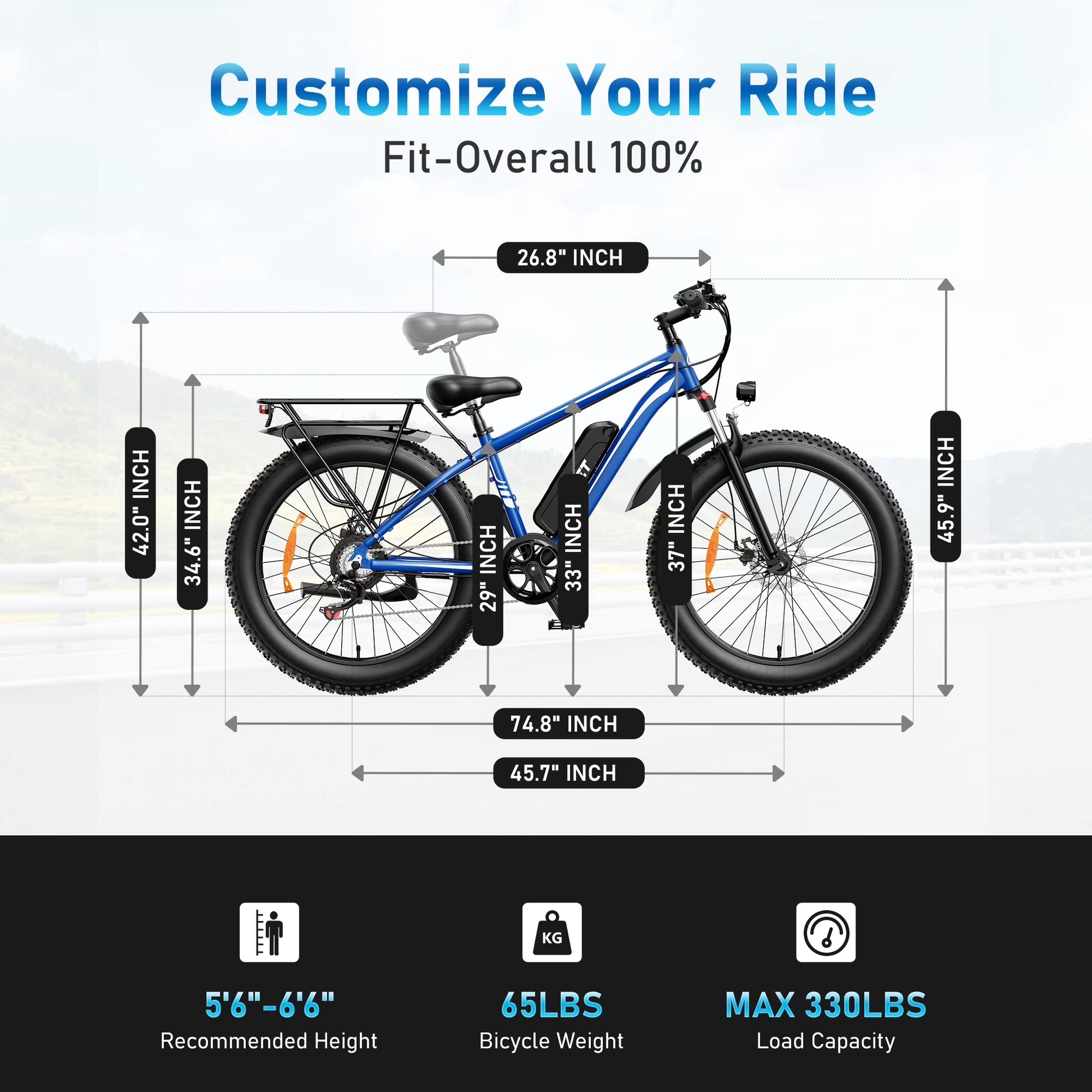 EB26 Electric Bike for Adults Set of 2, 26" Fat Tire E-Mountain Bicycle, 1000W 48V 15Ah 7-Speed Ebike UL2849