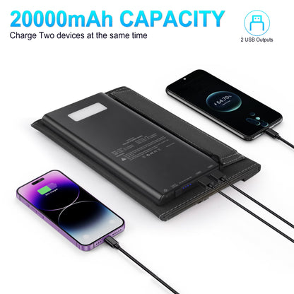 Solar Charger, 20000Mah Outdoor Waterproof Portable Power Bank，5V USB Ports Output for Smartphones Iphone Tablets Outdoor Camping Hiking (Black)