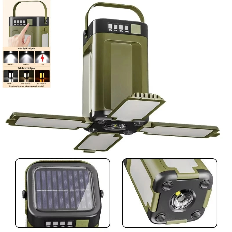 Solar Outdoor Portable Camping Light Solar Charging Foldable 2000Mah Power Bank Intelligent Display Portable Hanging Tent Light