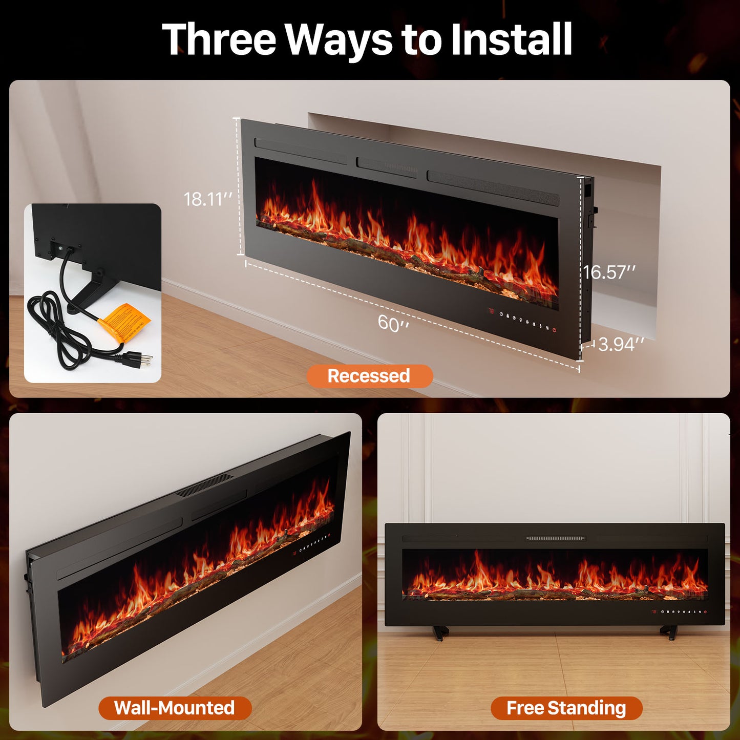 Electric Fireplace Heater with Remote Control