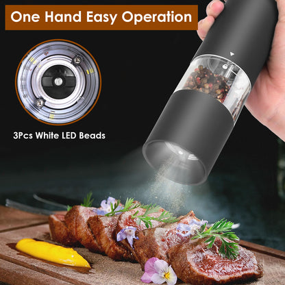 2Pcs Electric Salt and Pepper Grinder Battery Powered Salt Mill Sets with Adjustable Coarseness One Hand Easy Operation Visible Refilling Bottle